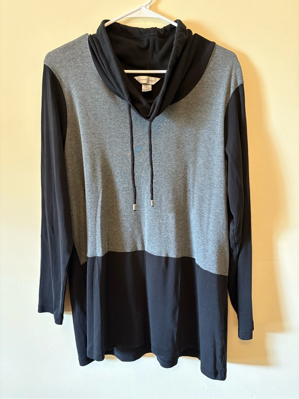 Christopher & Banks Black and Gray Long Sleeve Tunic Cowl Neck Drawstring